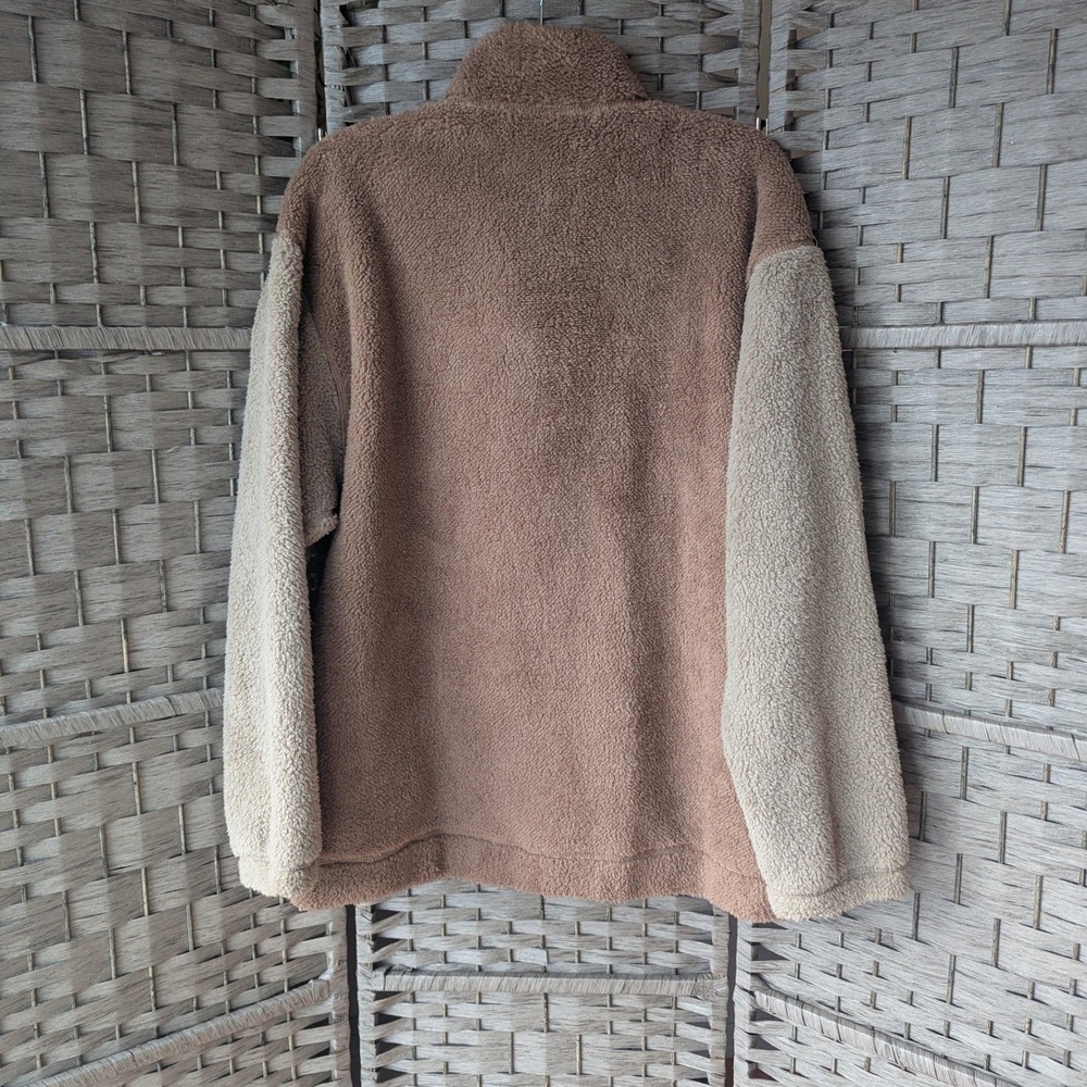 Hollister Colorblock Sherpa Fleece Full Zip Jacket Tan Reversible Womens Sz M - Picture 4 of 10